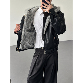 PU bőrdzseki fleece béléssel, kapucnival, cipzárral, oldalsó zsebekkel