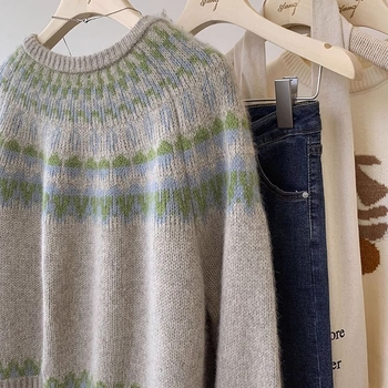 Damski kardigan od pliš velura s uzorkom Fair Isle, božićni motiv, za proleće i jesen, debeli pleteni kaput, udoban ležerni stil