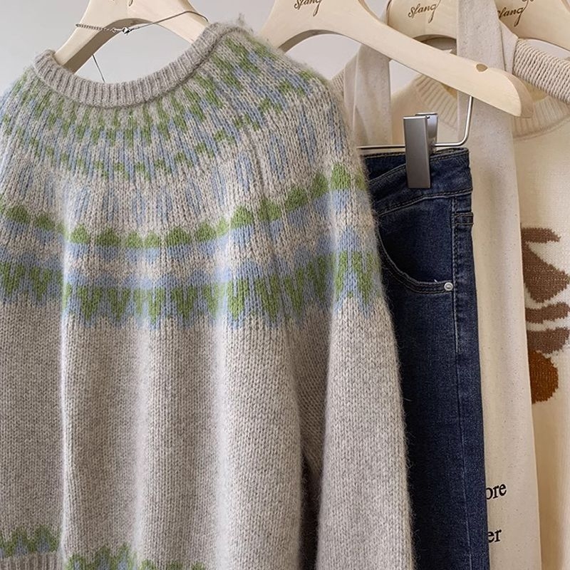 Damski kardigan od pliš velura s uzorkom Fair Isle, božićni motiv, za proleće i jesen, debeli pleteni kaput, udoban ležerni stil
