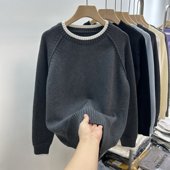 Ženski pulover s okruglim izrezom, udoban kroj, kašmir smjesa, duge rukave, kratka duljina (40–50 cm), japansko-korejski ležerni stil