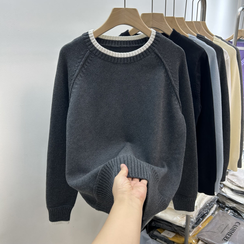 Ženski pulover s okruglim izrezom, udoban kroj, kašmir smjesa, duge rukave, kratka duljina (40–50 cm), japansko-korejski ležerni stil