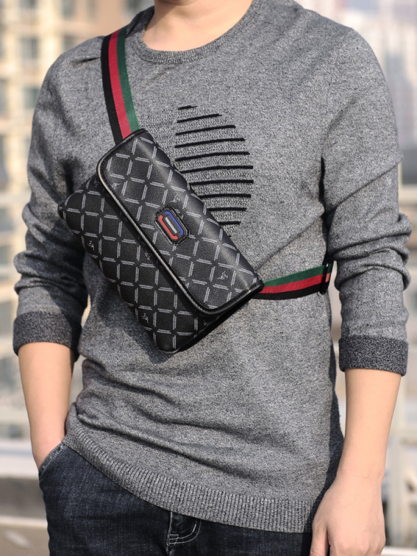 Muška crossbody torba, urbani stil (PVC materijal; vodootporan; otporan na habanje; karirani uzorak)