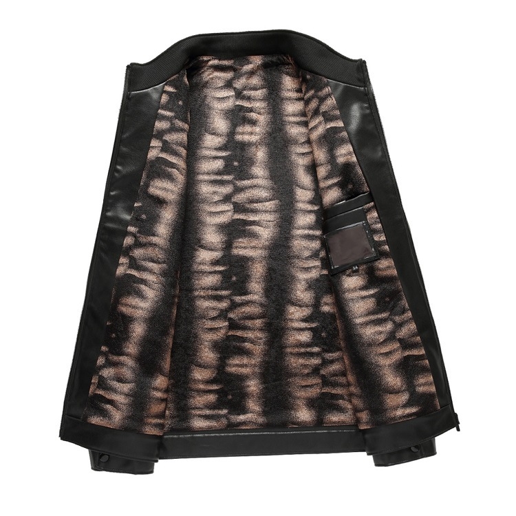Muška PU kožna jakna s visokim ovratnikom od zlatnog baršuna, fleece podstava, imitacija ovčje kože, zip, bez kapulje, višedijelni džepovi, srednja dužina, jesenski stil