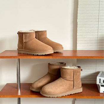 Muške čizme za snijeg, gornji dio od ovčje kože s vunom, EVA đon, okrugli vrh, ravna peta, zimsku upotrebu