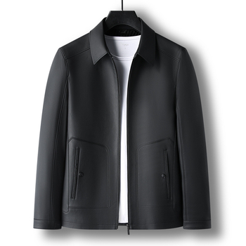 Geacă din piele naturală de capră pentru bărbați, cu guler rever, închidere cu fermoar, căptușeală din poliester, pentru bărbați maturi