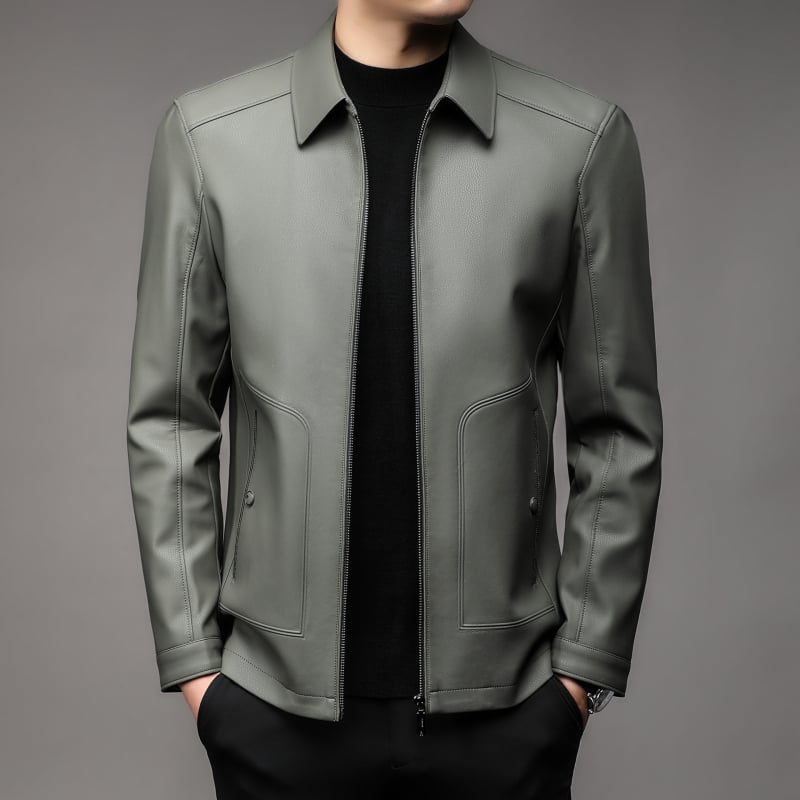 Geacă din piele naturală de capră pentru bărbați, cu guler rever, închidere cu fermoar, căptușeală din poliester, pentru bărbați maturi