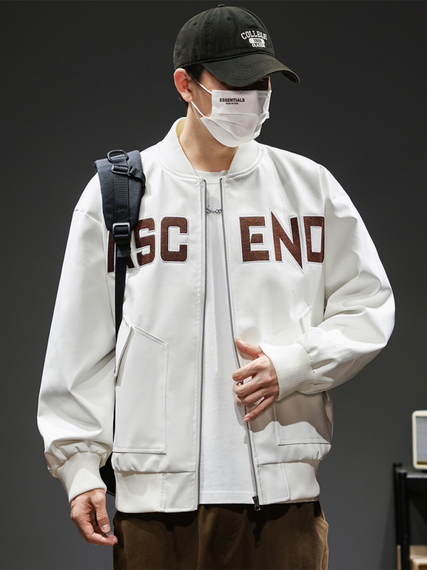 Muška PU kožna jakna s izvezenim detaljima, plus veličina, bikerski stil, baseball ovratnik