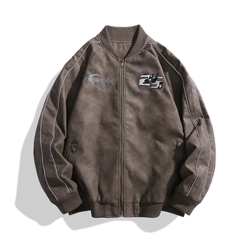 Muška kožna jakna, biker stil, prirodna koža, stojeći ovratnik, ziper, tijesni kroj
