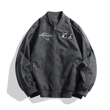 Muška kožna jakna, biker stil, prirodna koža, stojeći ovratnik, ziper, tijesni kroj