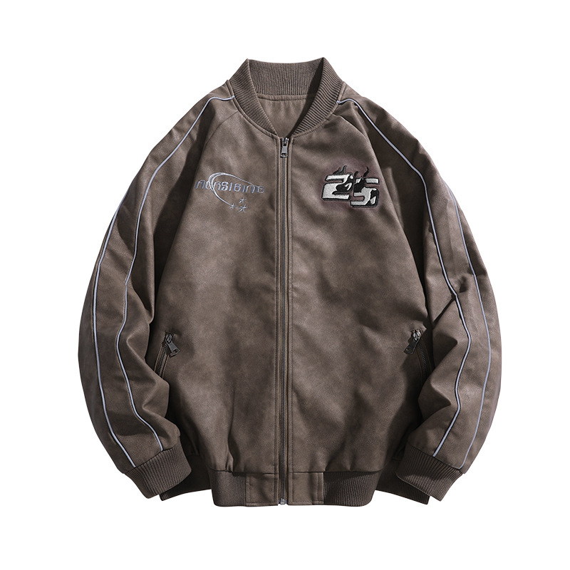 Muška kožna jakna, biker stil, prirodna koža, stojeći ovratnik, ziper, tijesni kroj