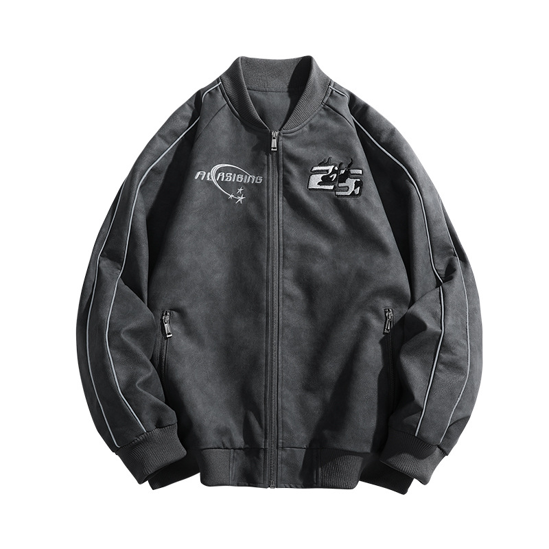 Muška kožna jakna, biker stil, prirodna koža, stojeći ovratnik, ziper, tijesni kroj
