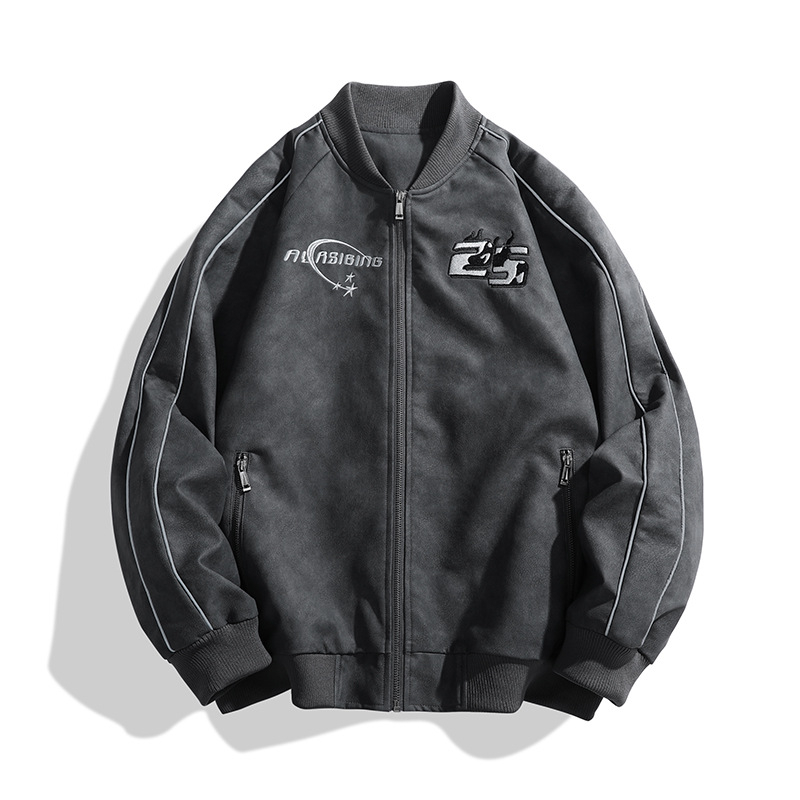 Muška kožna jakna, biker stil, prirodna koža, stojeći ovratnik, ziper, tijesni kroj