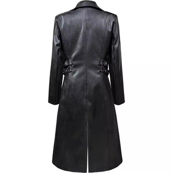 PU bőrből készült középhosszú kabát cipzáras záródással, vintage steampunk-gótikus stílusú férfiaknak