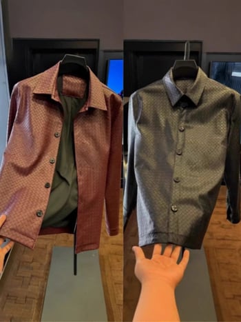 Férfi PU bőrkabát reveres gallérral, szűk szabás, egysoros gombos zárás, poliészter bélés