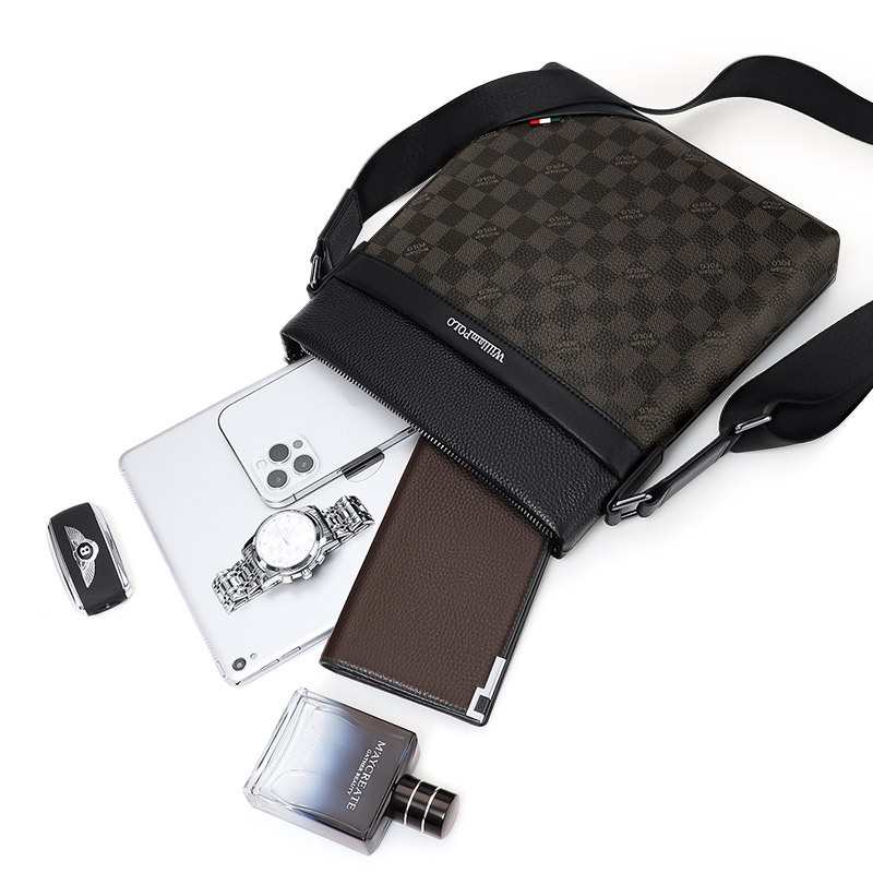 Muška crossbody torba za poslovna putovanja — koža prvog sloja, poslovni stil, vodootporna.