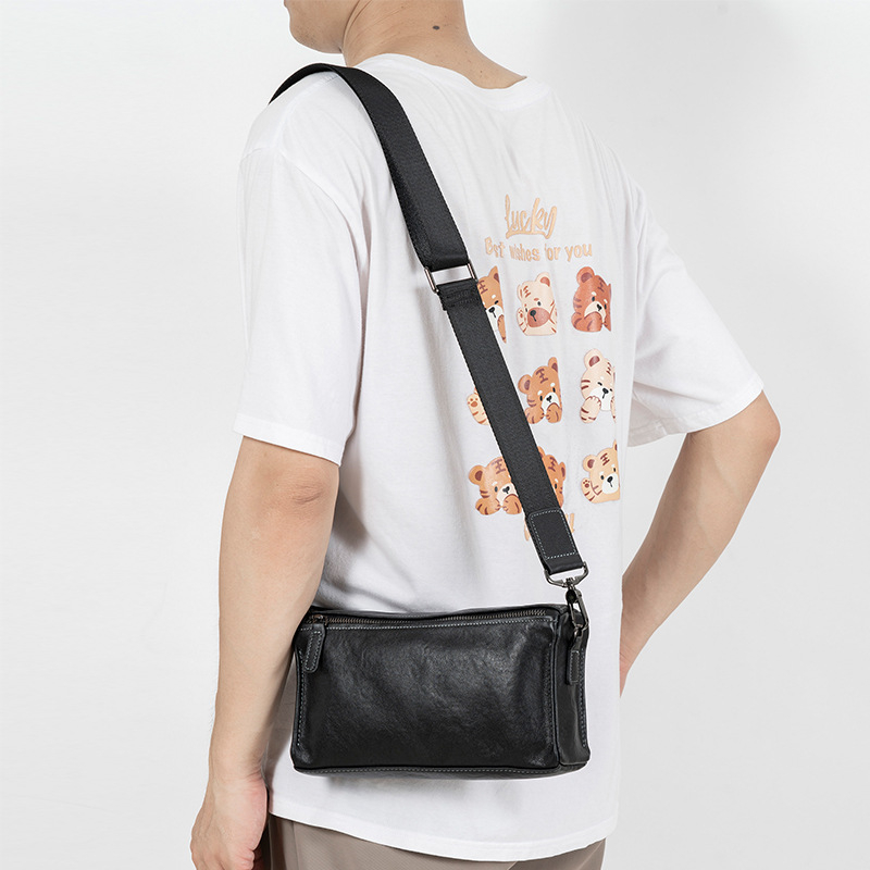 Мъжка чанта през рамо от естествена кожа, първи слой телешка кожа, урбанистичен стил, издръжлива, съвместима с 8-инчов лаптоп