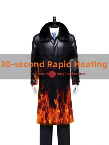 PU bőrhatású hosszú kabát középkorú férfiak számára, galléros, egyszárnyas záródású, melegen bélelt