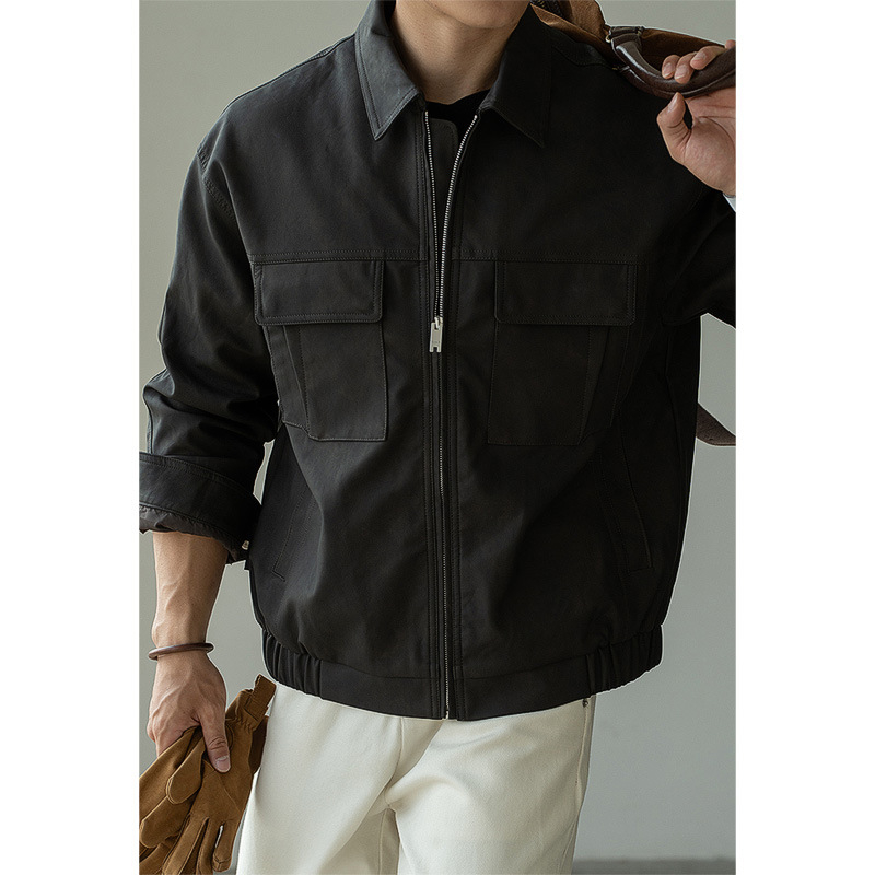 PU bőrkabát vintage stílusban, gallérrel és cipzáros zárással, férfiaknak