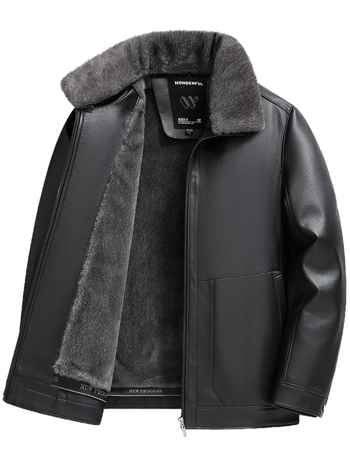 PU кожено яке за мъже, подплатено полиестер, лацетна яка, цип, средна дължина