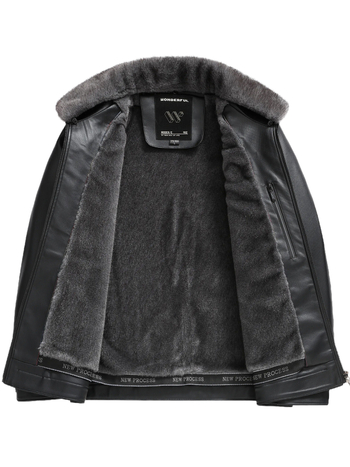 PU кожено яке за мъже, подплатено полиестер, лацетна яка, цип, средна дължина