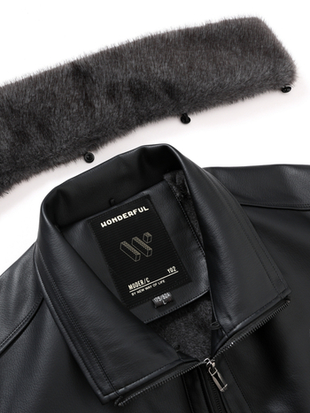 PU кожено яке за мъже, подплатено полиестер, лацетна яка, цип, средна дължина