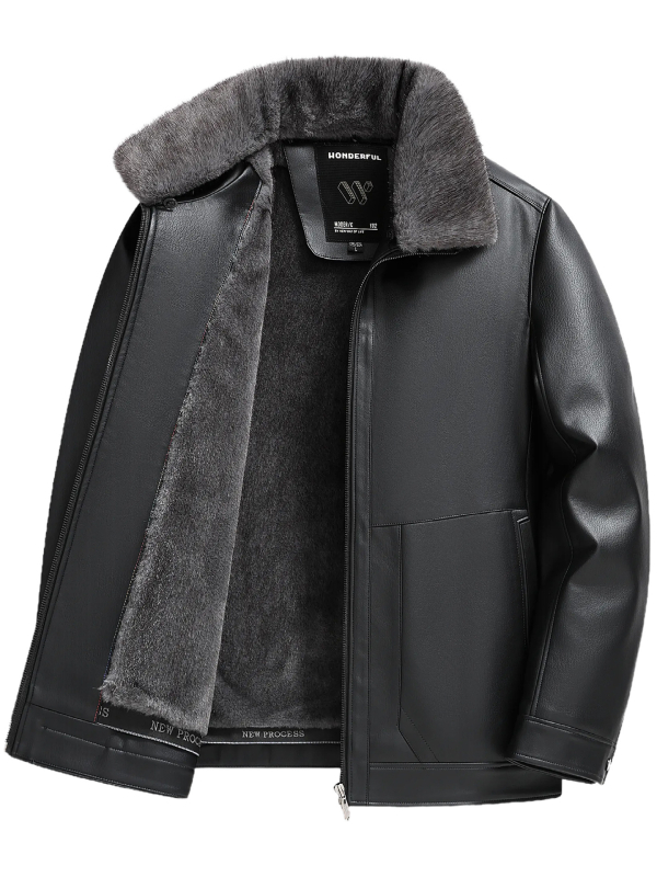 PU кожено яке за мъже, подплатено полиестер, лацетна яка, цип, средна дължина