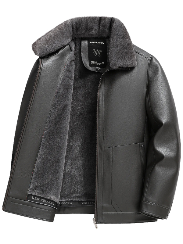 PU кожено яке за мъже, подплатено полиестер, лацетна яка, цип, средна дължина