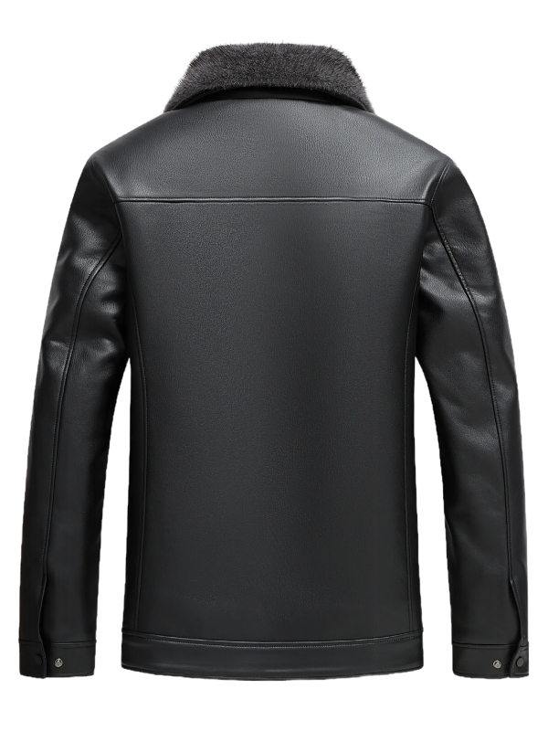 PU кожено яке за мъже, подплатено полиестер, лацетна яка, цип, средна дължина