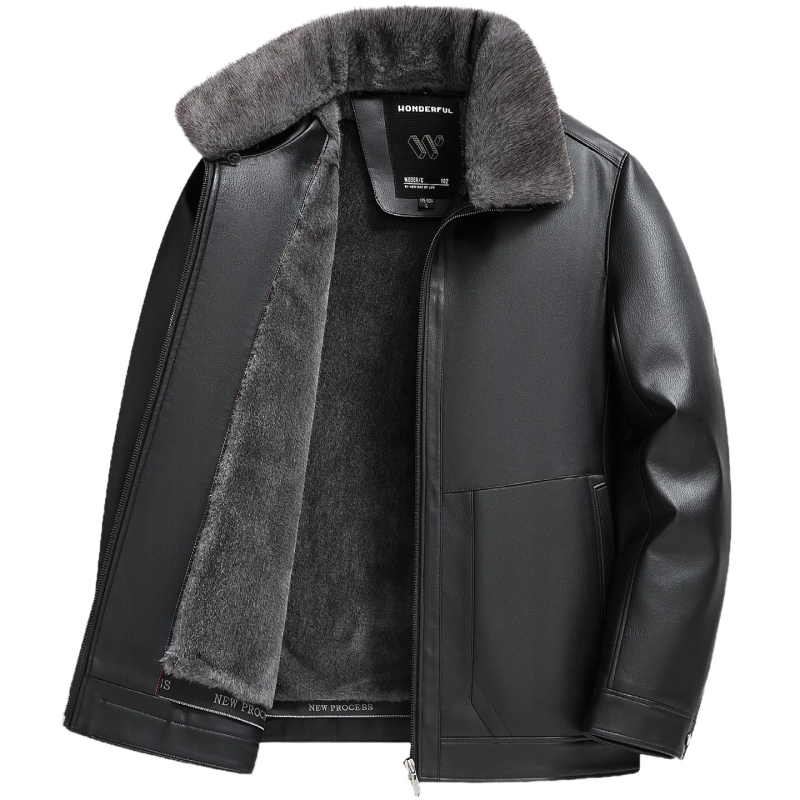 PU кожено яке за мъже, подплатено полиестер, лацетна яка, цип, средна дължина