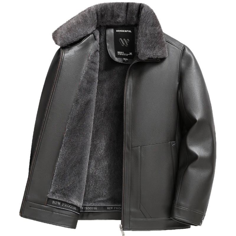 PU кожено яке за мъже, подплатено полиестер, лацетна яка, цип, средна дължина