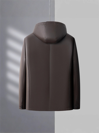 PU кожено мъжко яке с качулка, подплатено флисом, цип, странични джобове – Зима 2025