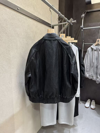 Geacă de piele PU cu guler denim, închidere cu fermoar, design combinat – bărbați, toamnă 2025