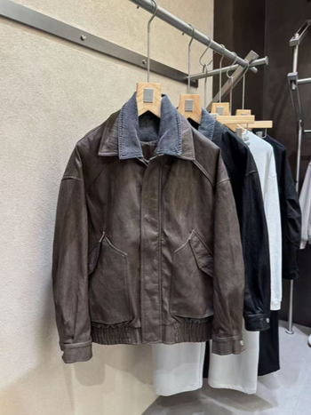 Geacă de piele PU cu guler denim, închidere cu fermoar, design combinat – bărbați, toamnă 2025