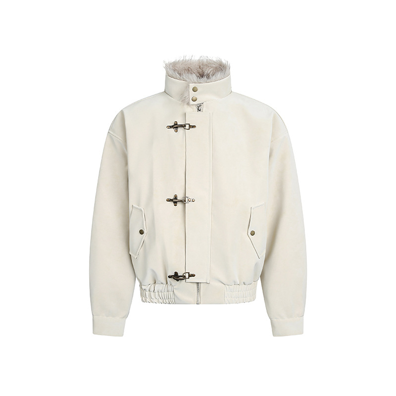 Jachetă din piele PU pentru bărbați, streetwear, închidere cu nasturi, fără glugă, iarna 2025