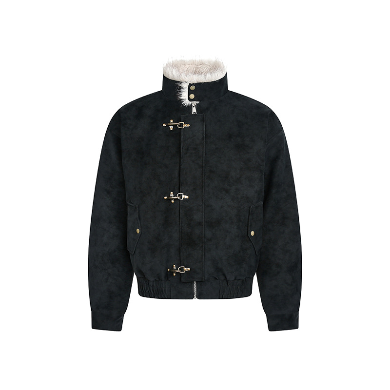 Jachetă din piele PU pentru bărbați, streetwear, închidere cu nasturi, fără glugă, iarna 2025