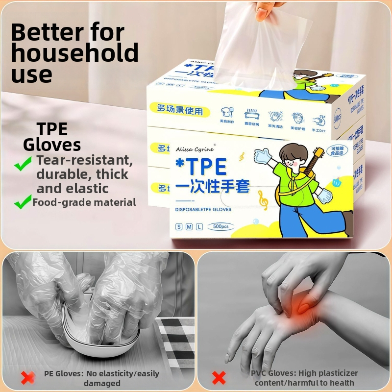 Jednokratne TPE rukavice, za prehrambenu upotrebu, vodootporne i otporne na ulje, debljina 0,05–0,1 mm, u kutiji
