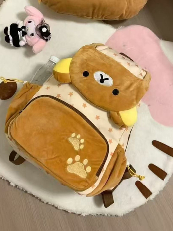 Rucsac pentru școală din poliester, design plush în stil japonez, capacitate mare, închidere cu capac, compartiment mezzanin