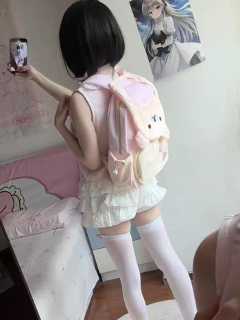 Rucsac pentru școală din poliester, design plush în stil japonez, capacitate mare, închidere cu capac, compartiment mezzanin