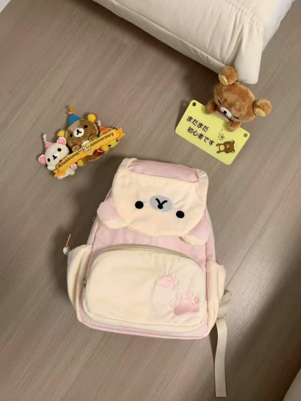 Rucsac pentru școală din poliester, design plush în stil japonez, capacitate mare, închidere cu capac, compartiment mezzanin