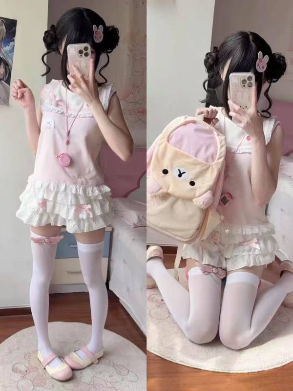 Rucsac pentru școală din poliester, design plush în stil japonez, capacitate mare, închidere cu capac, compartiment mezzanin