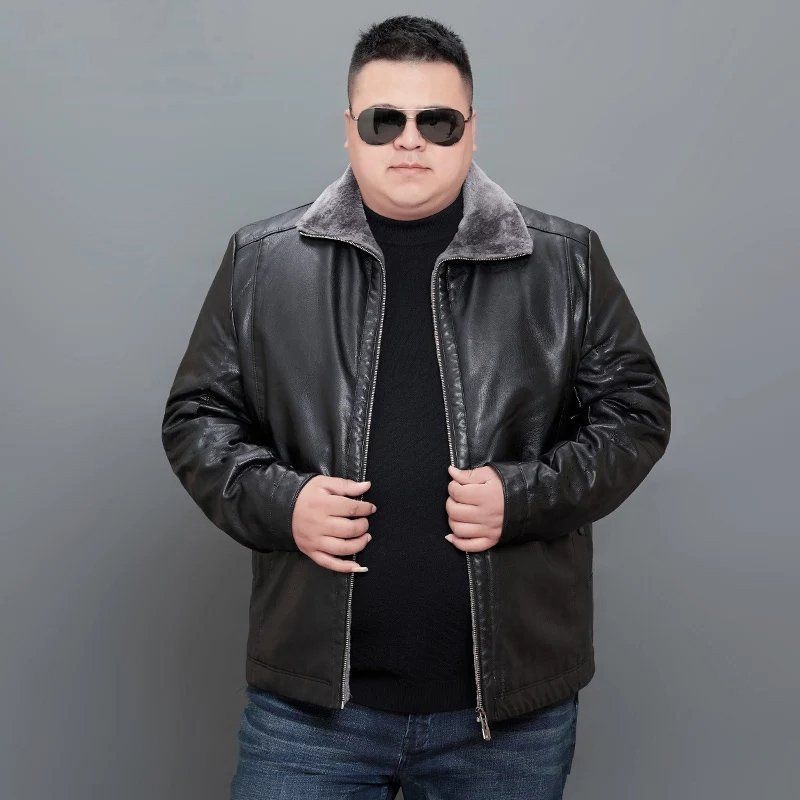 Plus-size PU kožna jakna s flis podstavom, za muškarce, opušten kroj, zimska toplina