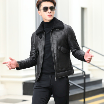 PU bőrdzseki férfiaknak velúr béléssel, cipzáras zárás, rever gallér, laza szabás