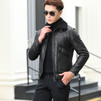 PU bőrdzseki férfiaknak velúr béléssel, cipzáras zárás, rever gallér, laza szabás