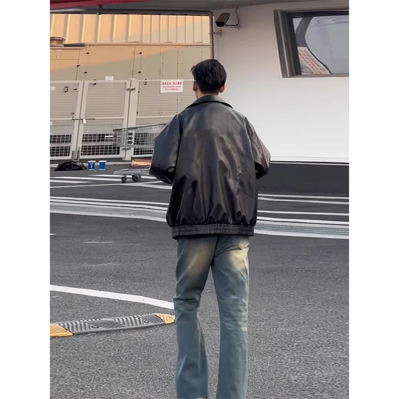 Muška PU kožna jakna – američkog stila retro biker, srednja duljina, zatvarač na zip, jesen