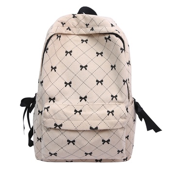 Rucsac școlar din corduroy, bretele curbate, model geometric, capacitate extinsă, stil campus tânăr
