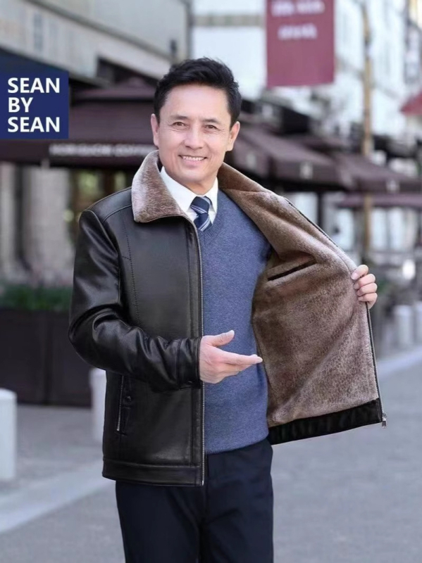 Muška PU kožna jakna s fleece podstavom, srednje duljine, rever, zip, ležernog kroja