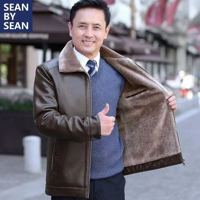 Muška PU kožna jakna s fleece podstavom, srednje duljine, rever, zip, ležernog kroja