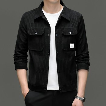 PU кожено мъжко яке, вертикална ивица, реверен яка, едноредово закопчаване, релефни принт детайли