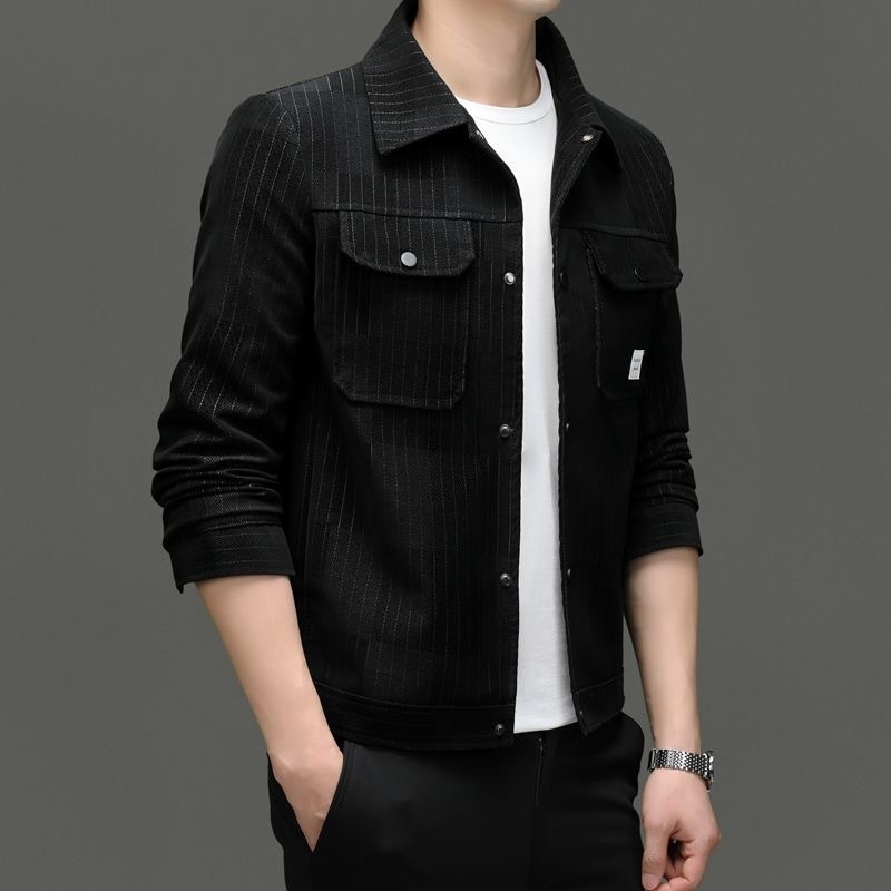 PU кожено мъжко яке, вертикална ивица, реверен яка, едноредово закопчаване, релефни принт детайли