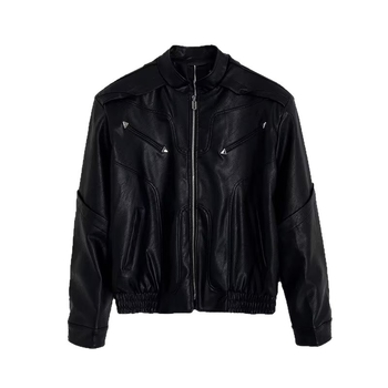 Jachetă din piele PU pentru bărbați, cu guler înălțat, fermoar, croială lejeră, buzunare laterale, streetwear pentru primăvară și toamnă